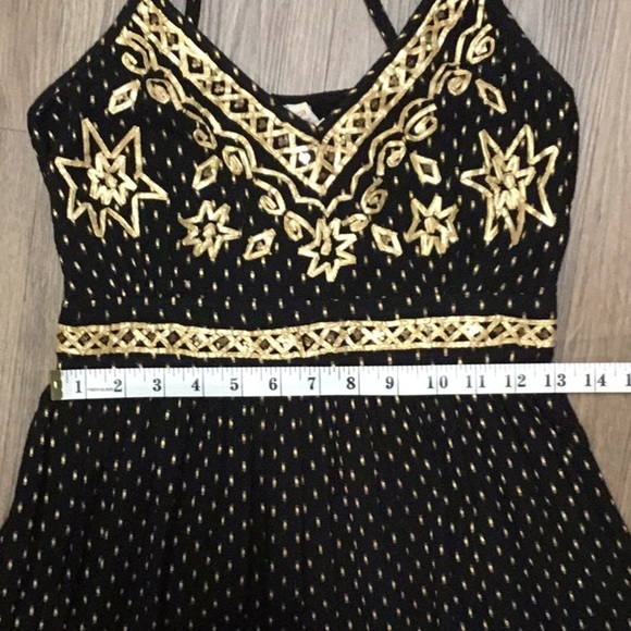RAGA Black Cotton Gold Sequin Embroidered Maxi Dress Festival XS - Picture 15 of 16